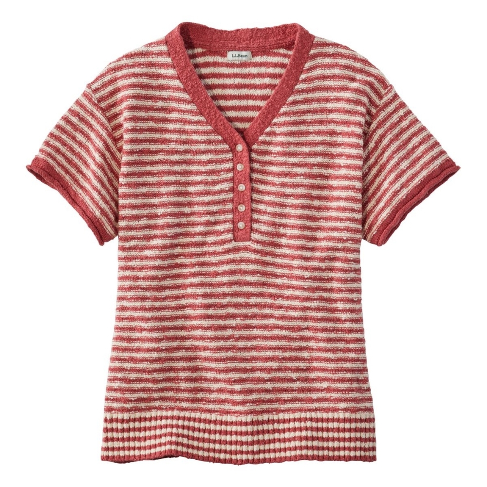 L.L. Bean V-Neck Sweater in Red and Cream Stripes